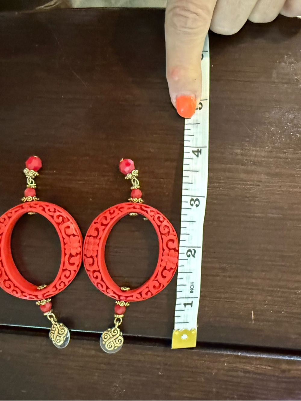 Red Filigree Hoop Drop Earrings - Women Jewelry